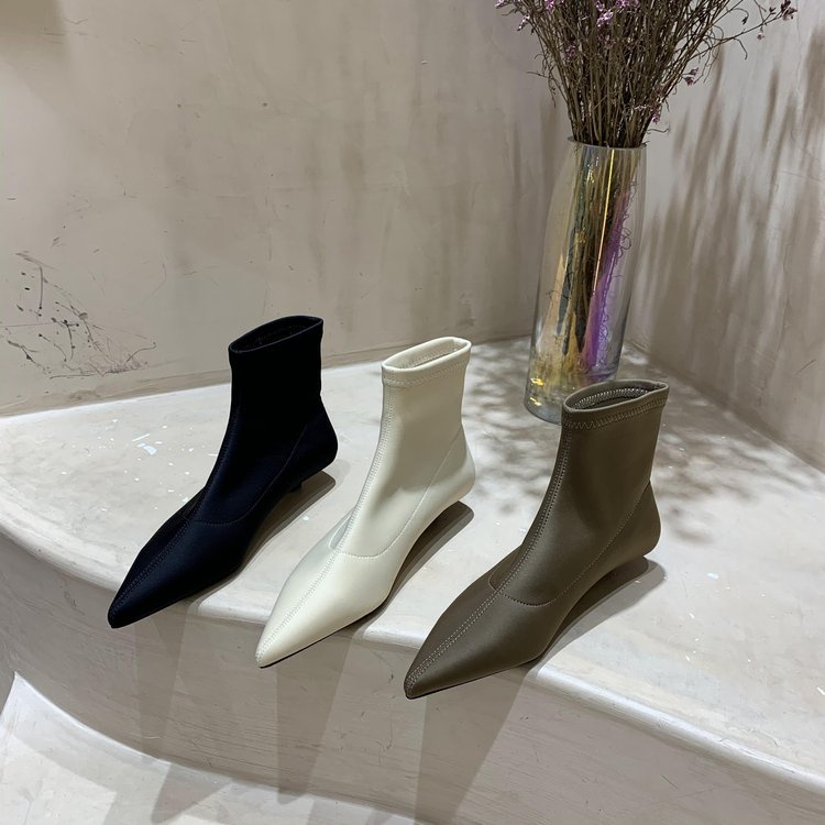 Giày boots Mũi Nhọn Đế Thấp Chất Liệu Co Giãn Thời Trang