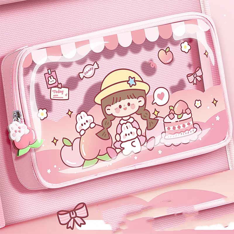 Túi tote Vải canvas In Hoạt Hình Phối Khóa Kéo Đựng Sách Tiện Dụng Cho Học Sinh