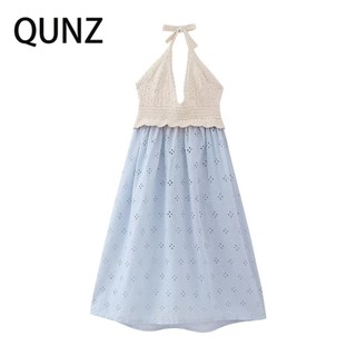 Qunz Đầm Dệt Kim Thêu Ghép Nối Thời Trang 6034