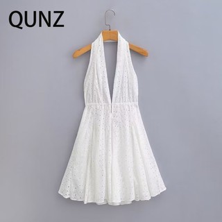 Đầm hai dây thêu rỗng qunz 6041