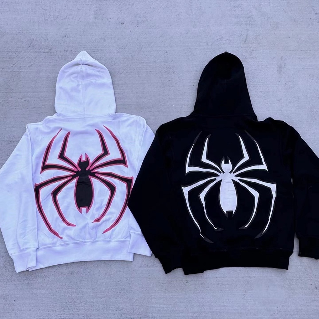 Áo hoodie Tay Dài Dáng Rộng In Hình Nhện Phong Cách punk Hiphop Đường Phố