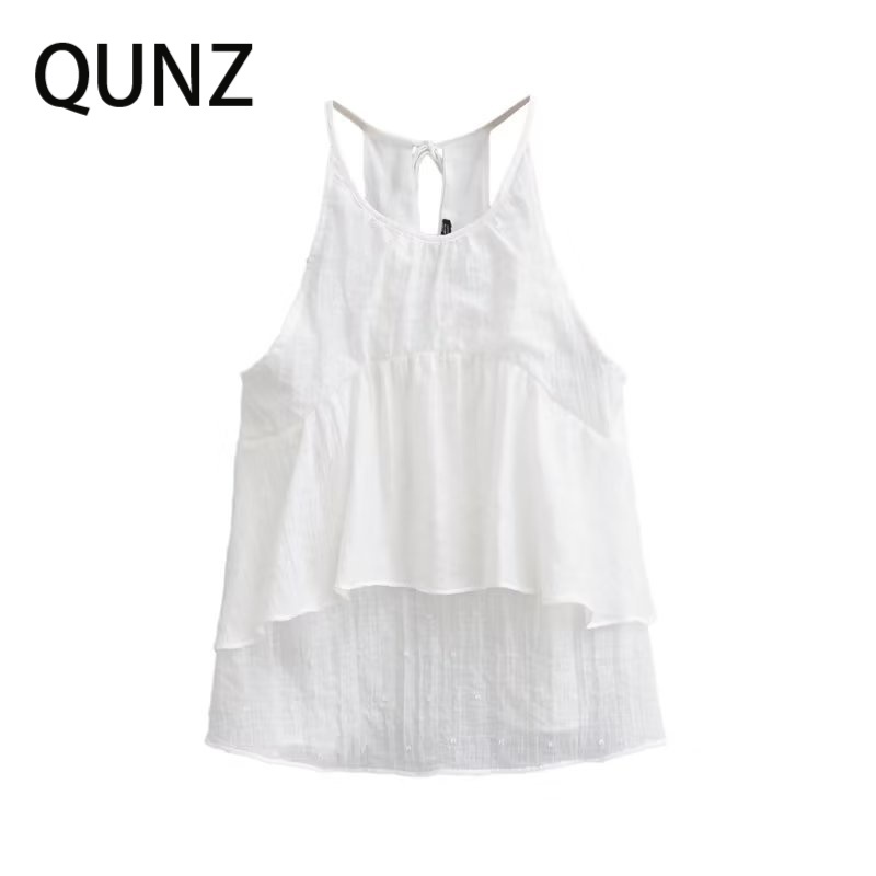 Qunz Kỳ Nghỉ Trắng Áo vest Viền Bèo 6050