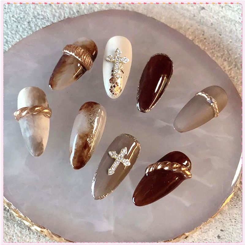 10 cái Nail Art Full Long lanh Rhinestone Cross Series Trang sức Cổ điển 3d Punk hợp kim bạc Trang trí móng tay Công cụ làm móng mùa xuân hè cho tiệm làm móng TOGO