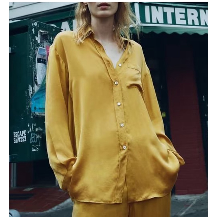 Zara Bộ Đồ Ngủ Áo Sơ Mi Vải satin + Quần Ống Loe Thời Trang Mùa Hè7858735 7859735