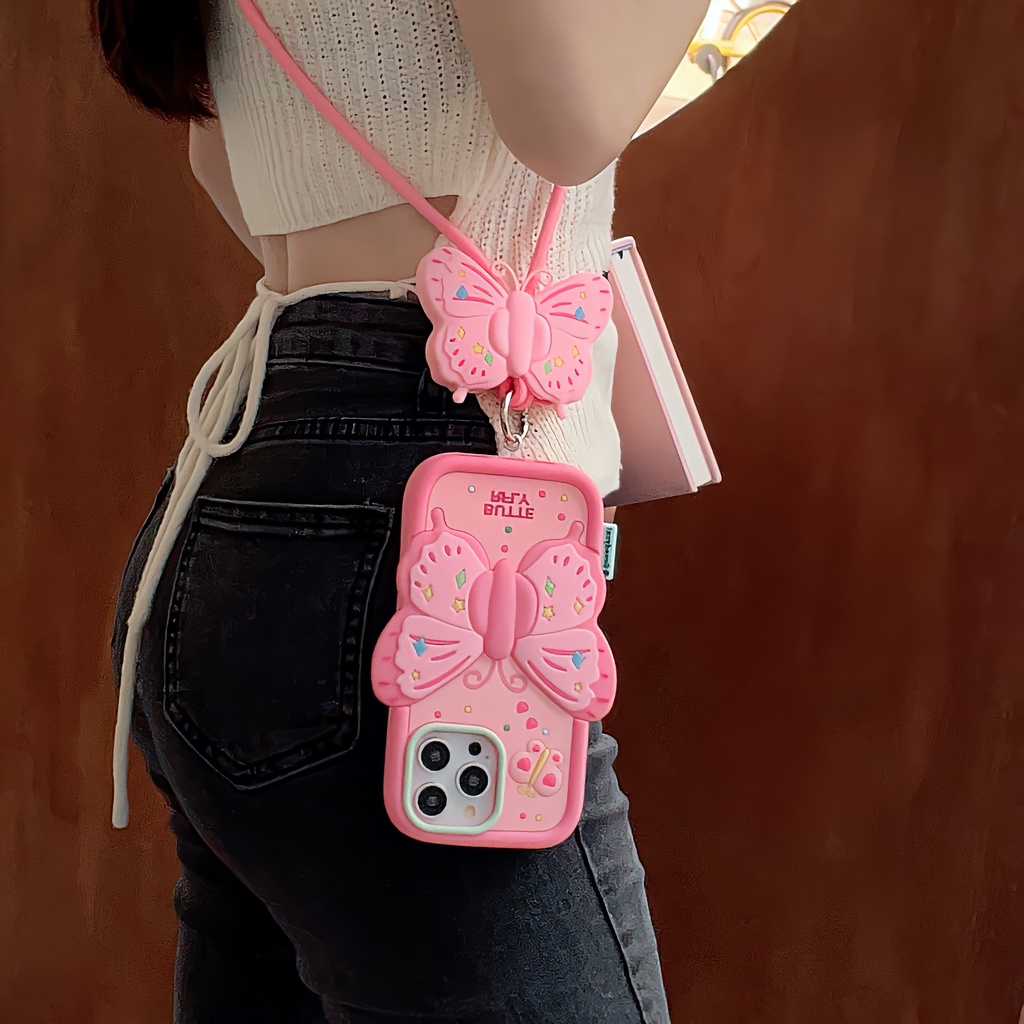 Ốp Điện Thoại silicone Mềm Hình Cánh Bướm Màu Hồng Cho iphone 15 / 15 pro max 11 / 12 / iphone13 / 14 pro max xsmax xr
