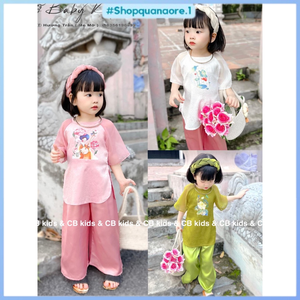 Áo dài cách tân bé gái , sét bà ba cho bé gái chất gấm lụa mềm mịn phù hợp chụp ảnh thu xuân hay chơi tết cực xinh