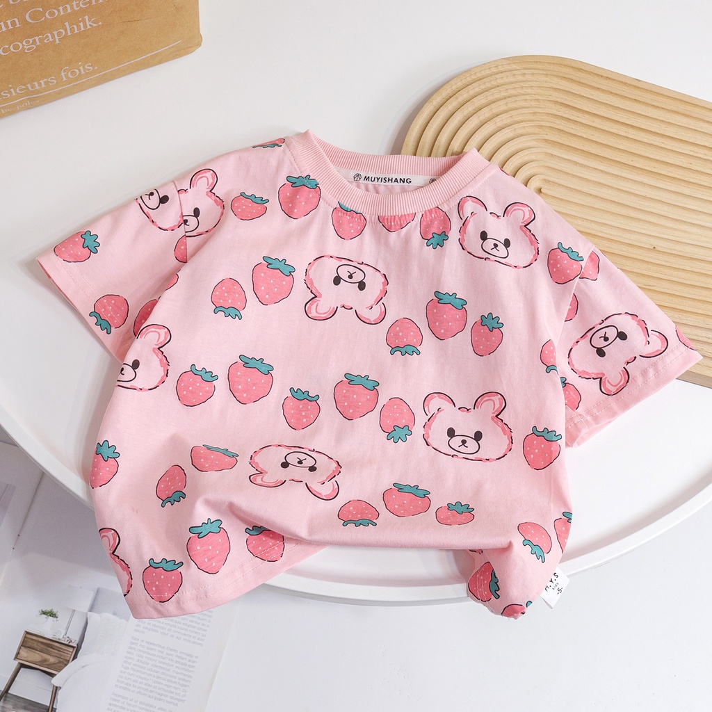 Áo Thun cotton Tay Ngắn Thời Trang Mùa Hè 2023 Phong Cách Hàn Quốc Cho Bé Gái