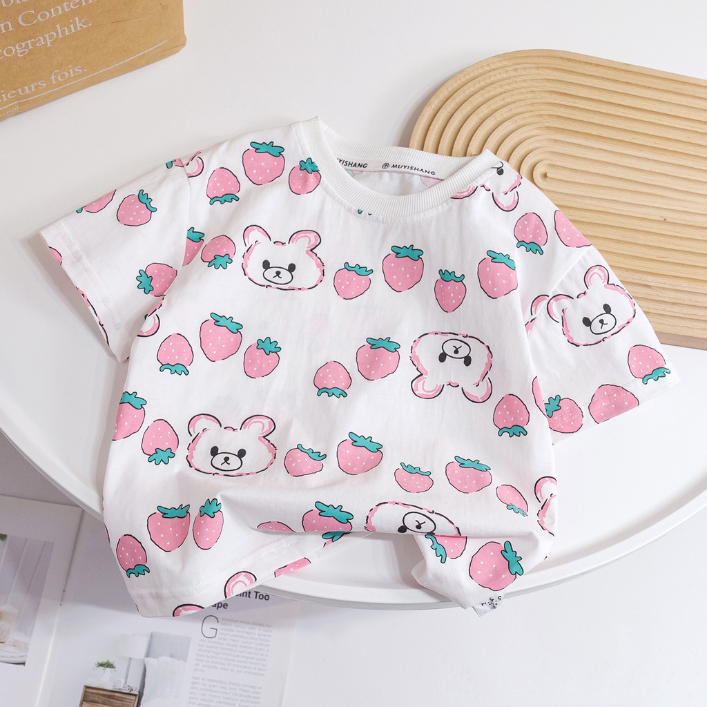 Áo Thun cotton Tay Ngắn Thời Trang Mùa Hè 2023 Phong Cách Hàn Quốc Cho Bé Gái