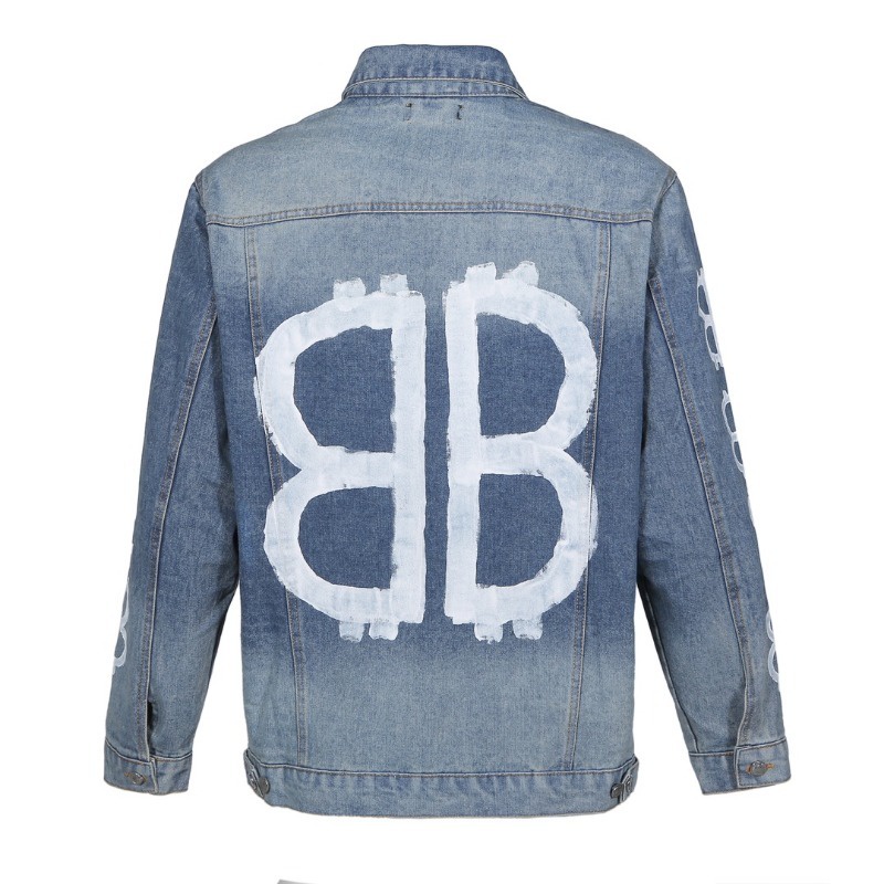 ❤️❤️Sn sàng & sn sàng❤️❤️ Balenciaga Áo Khoác jeans Dài Tay Thêu Hình Cá Tính Cho Nam Nữ