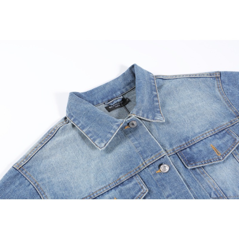 ❤️❤️Sn sàng & sn sàng❤️❤️ Balenciaga Áo Khoác jeans Dài Tay Thêu Hình Cá Tính Cho Nam Nữ