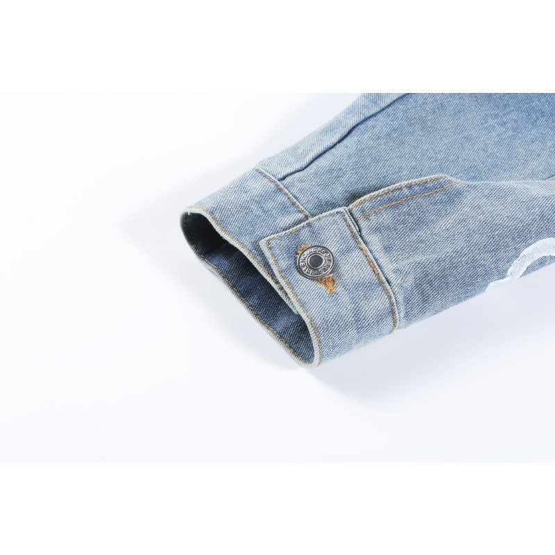 ❤️❤️Sn sàng & sn sàng❤️❤️ Balenciaga Áo Khoác jeans Dài Tay Thêu Hình Cá Tính Cho Nam Nữ