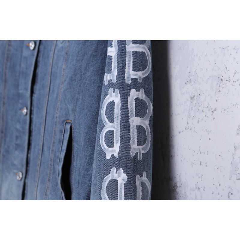 ❤️❤️Sn sàng & sn sàng❤️❤️ Balenciaga Áo Khoác jeans Dài Tay Thêu Hình Cá Tính Cho Nam Nữ