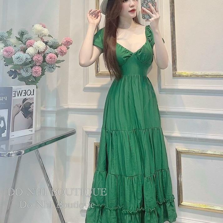 Váy maxi khoe lưng ngọċ sẵn lót 3 màu xanh hồng xanh bơ trơn ôm gọn body [TN- Juli&She]