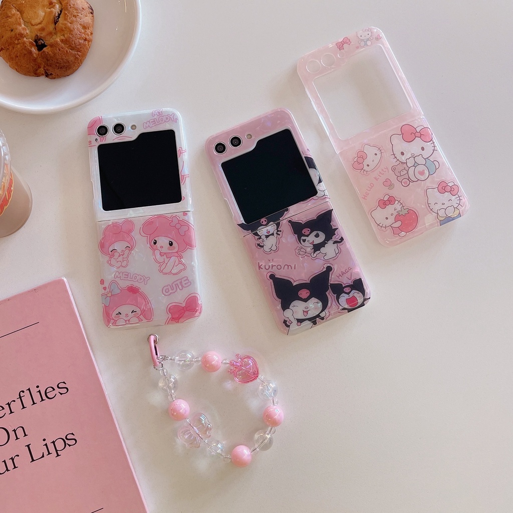 Ốp Điện Thoại acrylic Cứng Chống Sốc Hình sanrio melody kitty Có Dây Đeo Cho samsung galaxy z flip 3 / 4 / 5