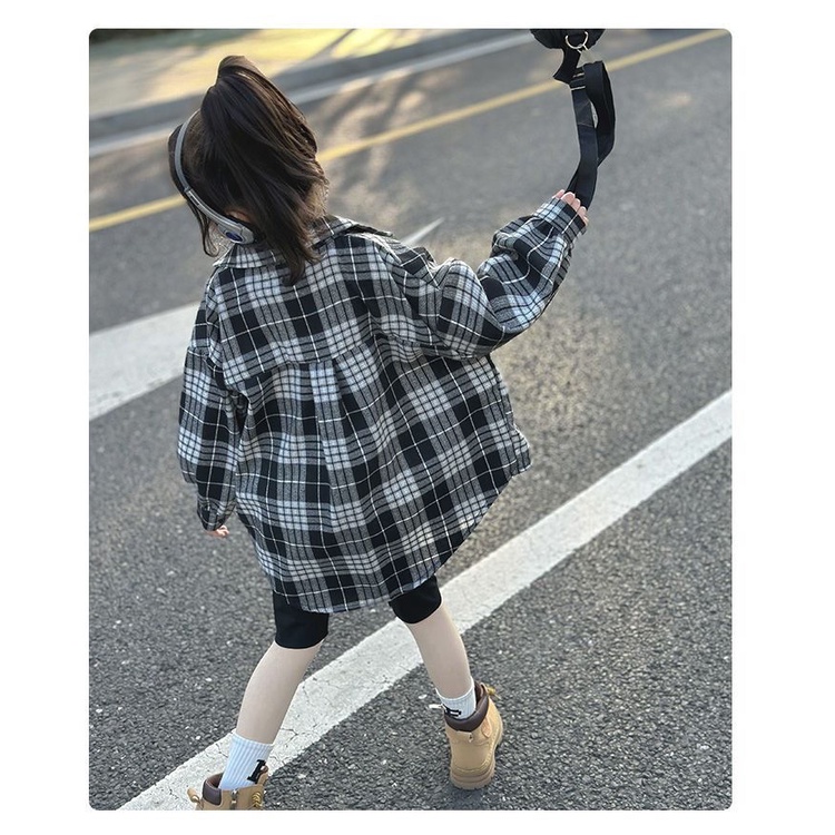 Áo Sơ Mi Vải cotton Kẻ Sọc Ca Rô Thiết Kế Dễ Thương Cho Bé Gái