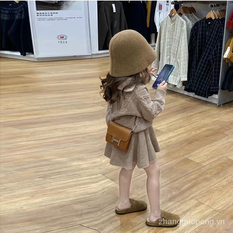 Bộ Áo sweater Dệt Kim Dày Phối Chân Váy Phong Cách Hàn Quốc Thời Trang Thu Đông Cho Bé Gái