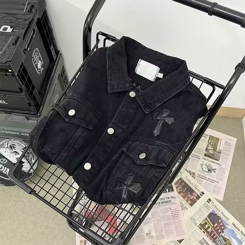 Áo Khoác Jean Thêu Chữ Thập Thời Trang Nam