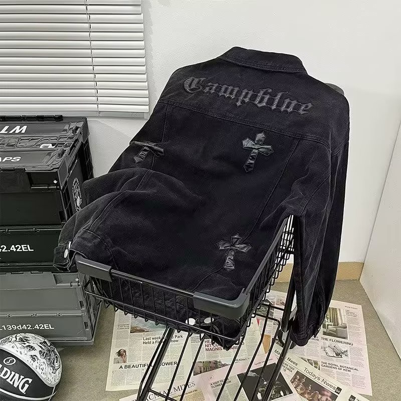 Áo Khoác Jean Thêu Chữ Thập Thời Trang Nam