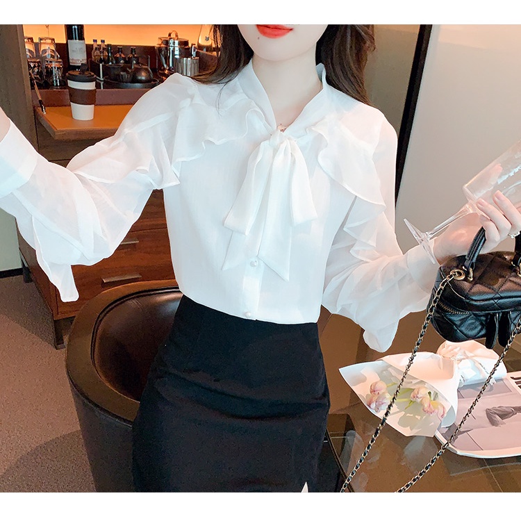 Áo Sơ Mi chiffon Tay Dài Phối Nơ Thời Trang Xuân Thu Cho Nữ