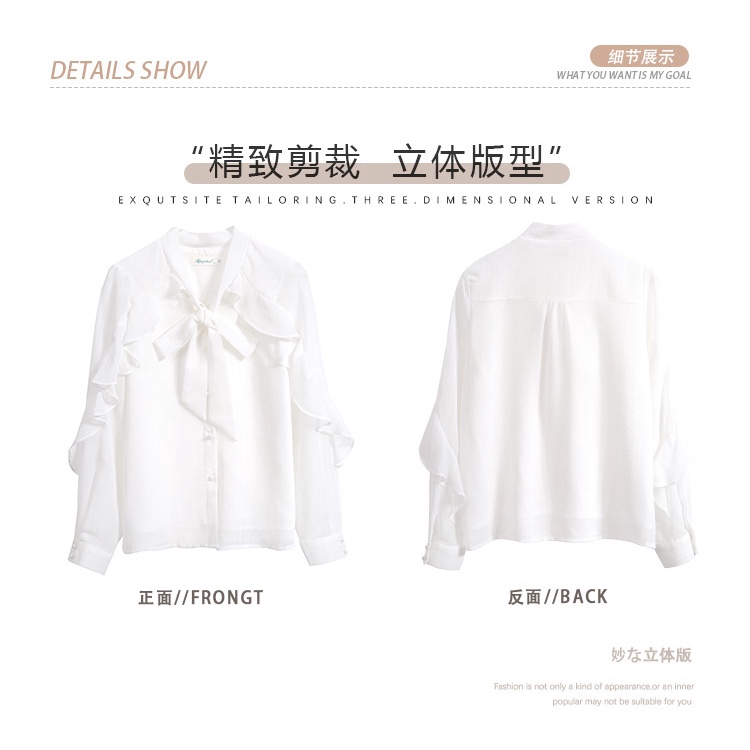 Áo Sơ Mi chiffon Tay Dài Phối Nơ Thời Trang Xuân Thu Cho Nữ