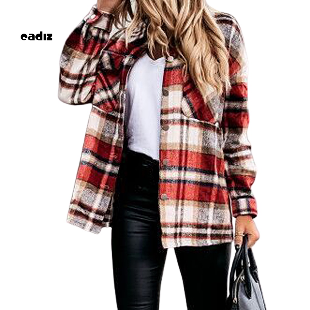 Cadi Áo Khoác Sơ Mi Tay Dài Cổ Bẻ Cài Nút Họa Tiết Kẻ Sọc Thời Trang Mùa Thu Cho