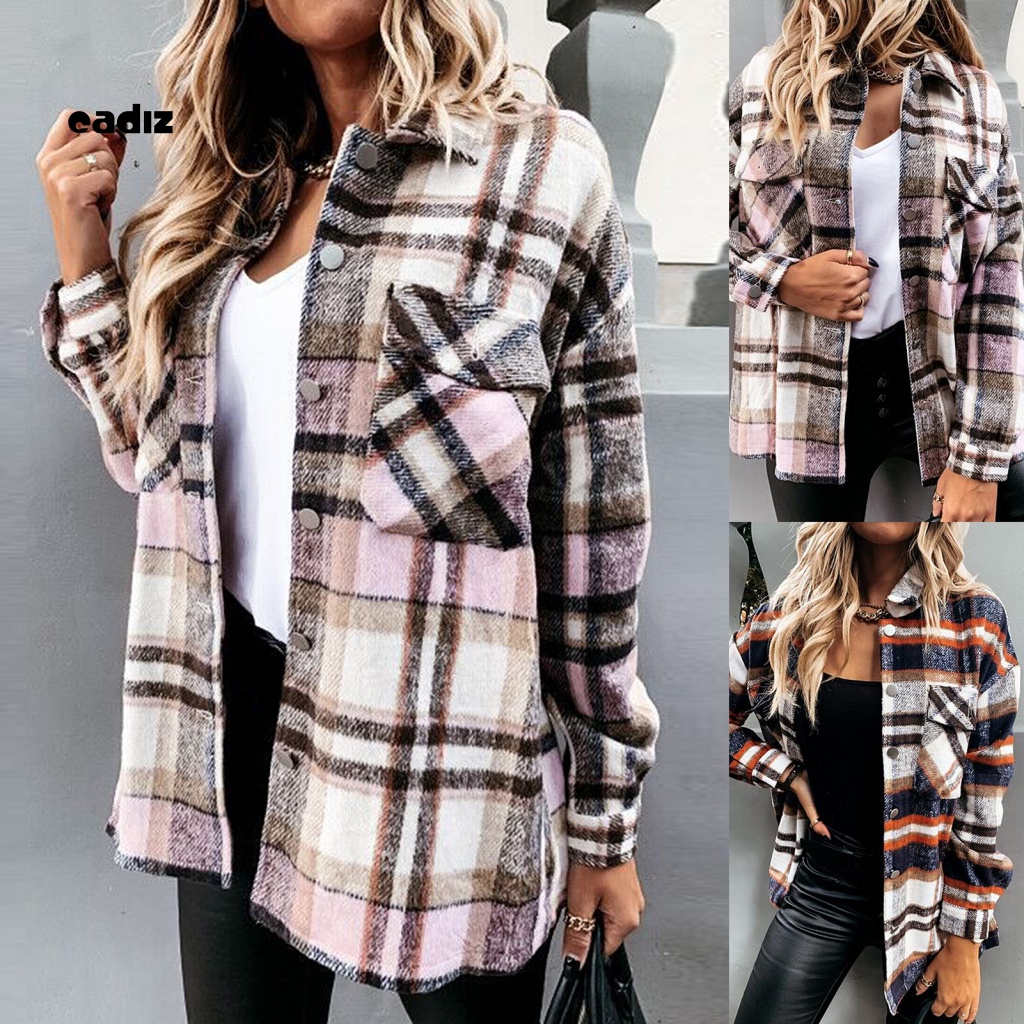 Cadi Áo Khoác Sơ Mi Tay Dài Cổ Bẻ Cài Nút Họa Tiết Kẻ Sọc Thời Trang Mùa Thu Cho