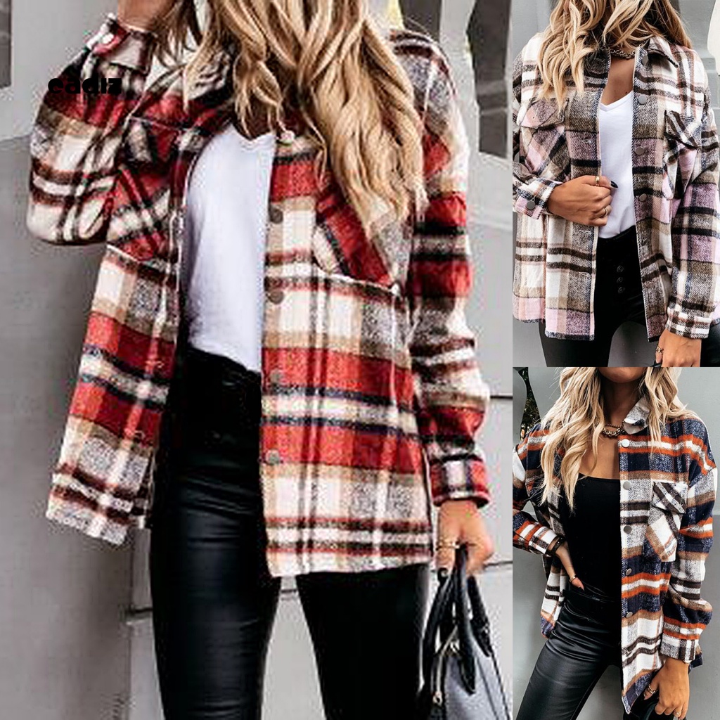 Cadi Áo Khoác Sơ Mi Tay Dài Cổ Bẻ Cài Nút Họa Tiết Kẻ Sọc Thời Trang Mùa Thu Cho