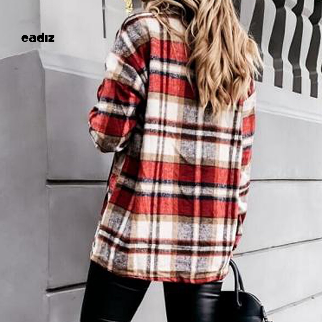 Cadi Áo Khoác Sơ Mi Tay Dài Cổ Bẻ Cài Nút Họa Tiết Kẻ Sọc Thời Trang Mùa Thu Cho