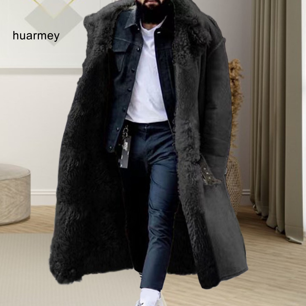 Huarmey Áo Khoác Lông Giả Da Lộn Tay Dài Cổ Bẻ Giữ Ấm Mùa Đông Phong Cách Thời Trang Cho Nam