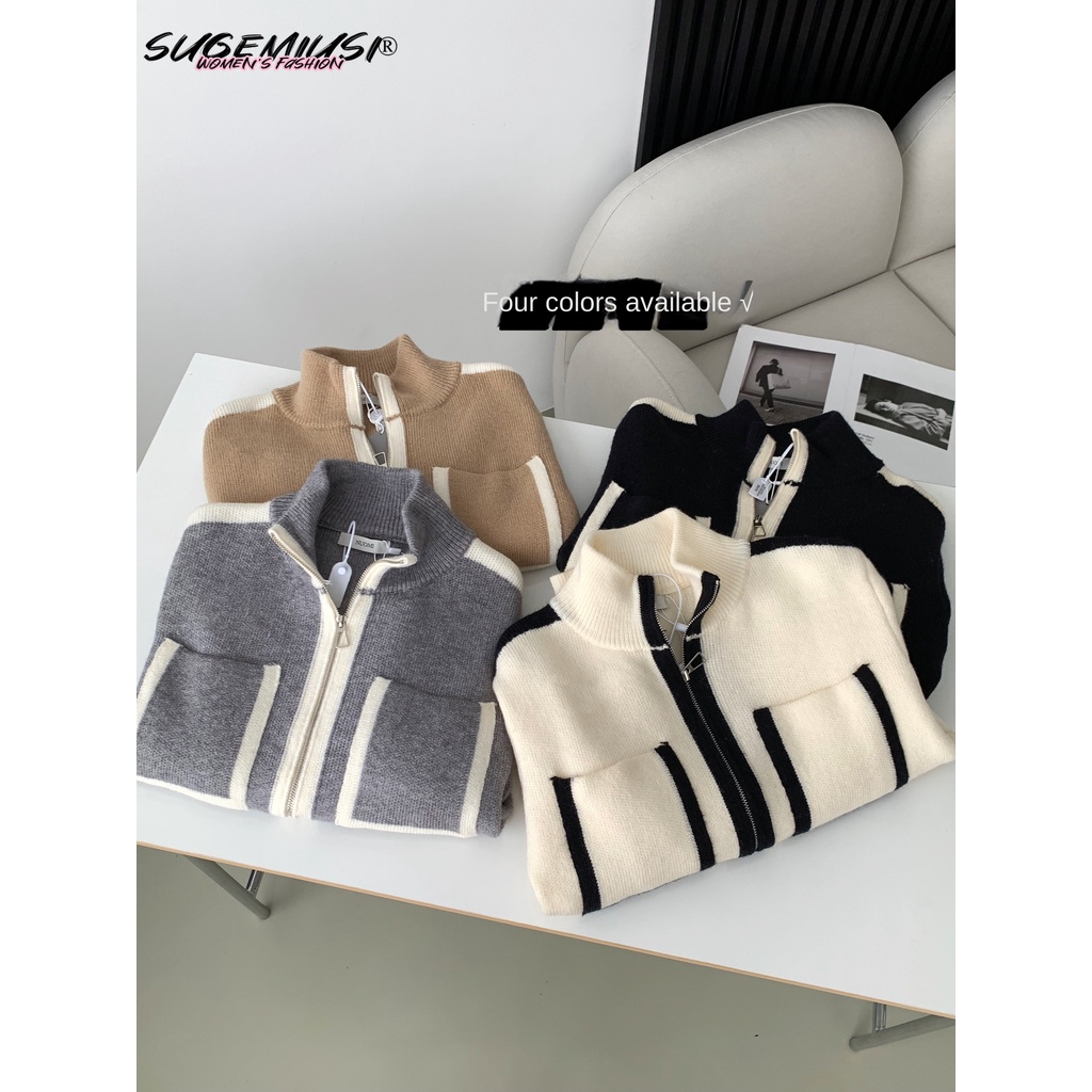 Sugemiusi Áo Dệt Kim Hai Đầu Phối Khóa Kéo Màu Sắc Tương Phản Cao Cấp