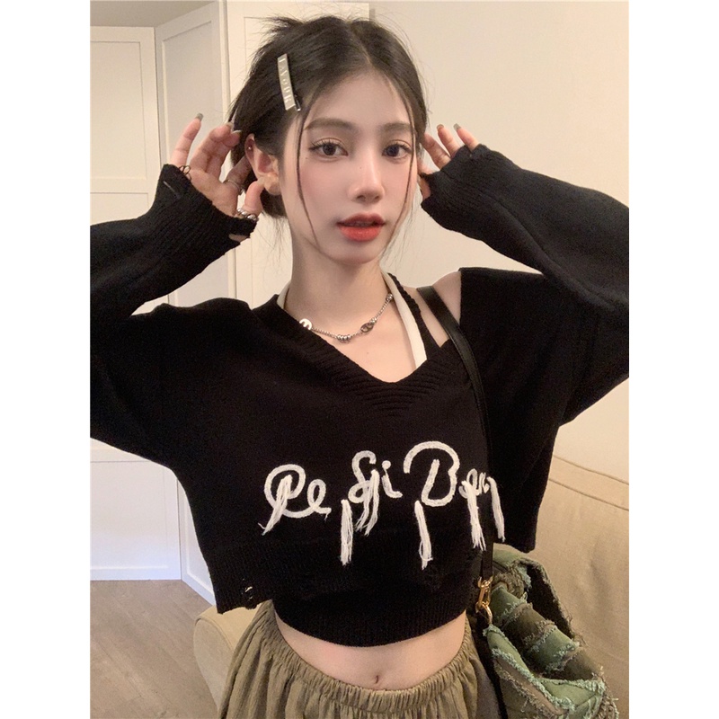 Áo sweater Tay Dài Dáng Rộng Thêu Chữ Phong Cách Mỹ Thời Trang Mùa Thu 2023