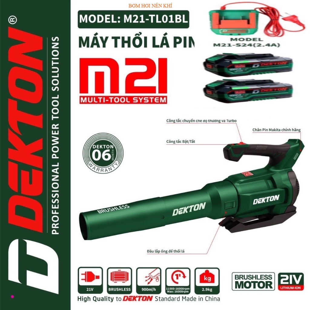 Máy Thổi Lá Dùng Pin Dekton M21-TL01BL Motor Brushless Chân Pi Makitan m21 SIÊU MẠNH 2023