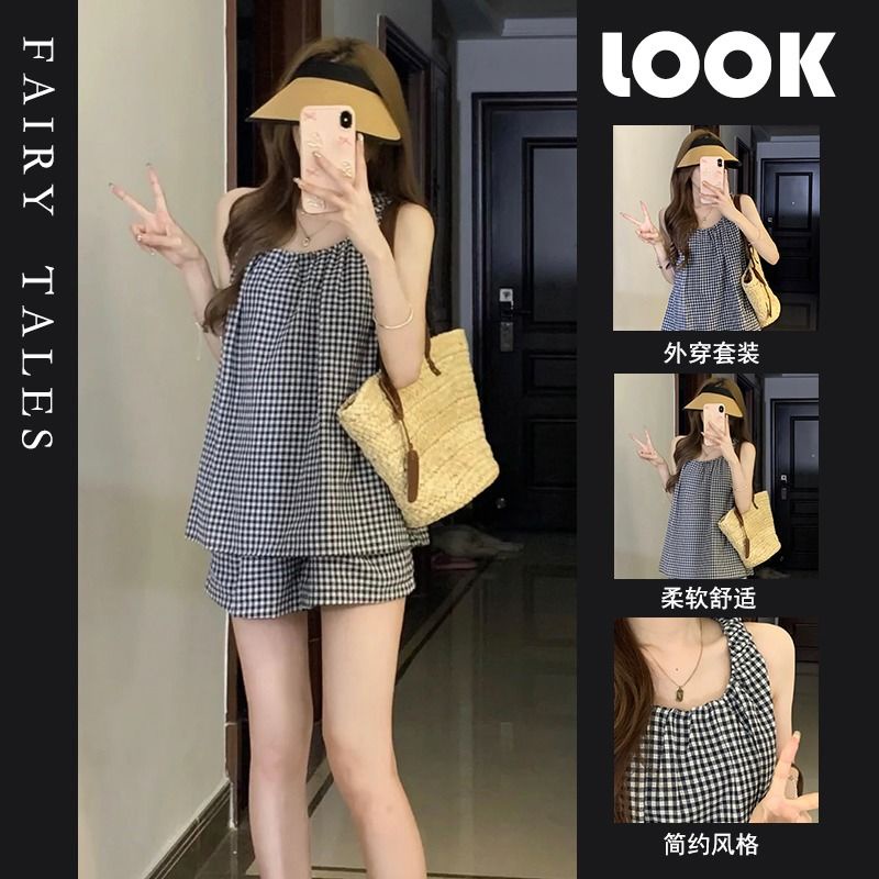 Đen Bộ Đồ Ngủ Hai Dây Họa Tiết Kẻ Sọc Có Đệm Ngực Thời Trang Mùa Hè Cho Nữ