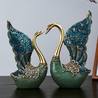 Loviver set 2 mô hình chim thiên nga bằng nhựa resin làm quà tặng sinh nhật tượng cặp đôi thiên nga thủy chung trang trí phòng ngủ, phòng khách