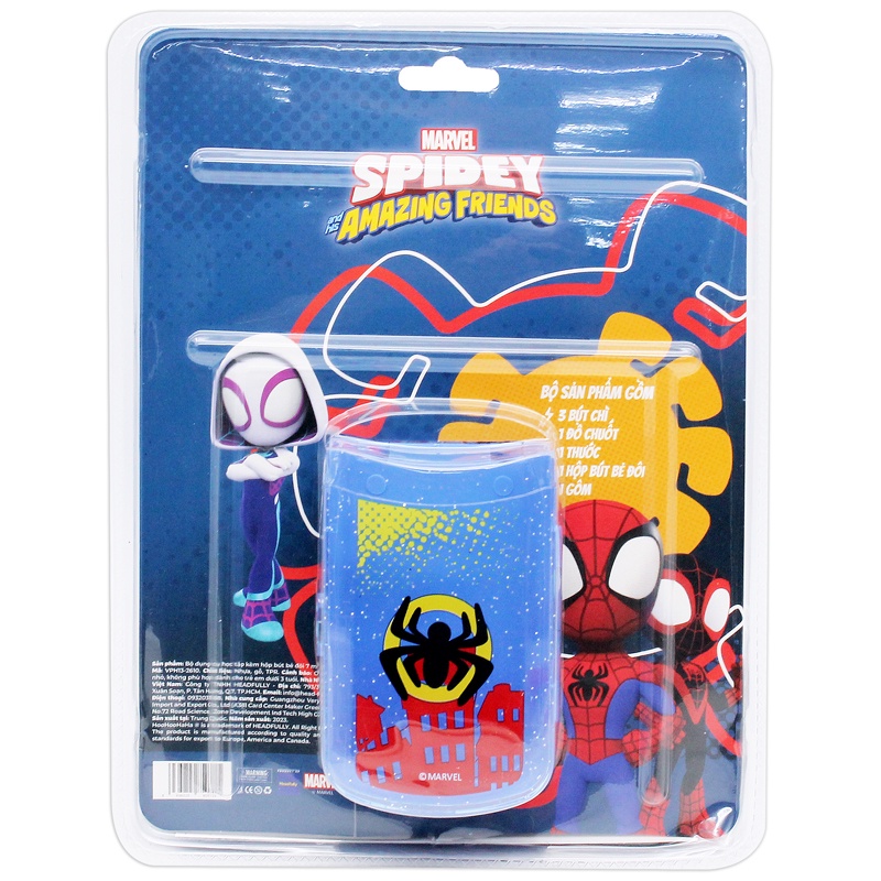 Bộ Dụng Cụ Học Tập Kèm Hộp Bút Bẻ Đôi 5 Món - Marvel Spidey - Amazing Friends - HooHooHaHa® VPH13-2610