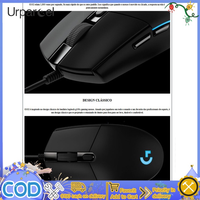 Chuột quang gaming URPARCEL Logitech G102 6 nút 200-8000DPI chuyên dụng cho Windows 7