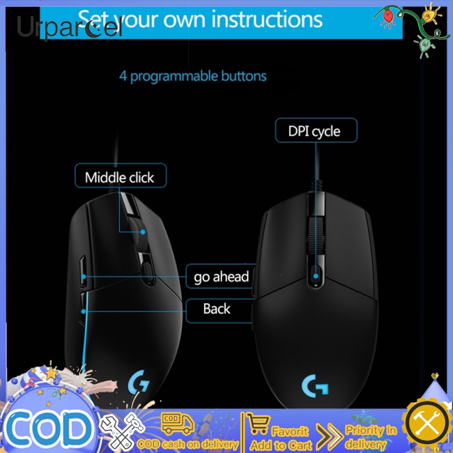 Chuột quang gaming URPARCEL Logitech G102 6 nút 200-8000DPI chuyên dụng cho Windows 7
