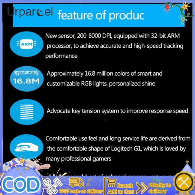 Chuột quang gaming URPARCEL Logitech G102 6 nút 200-8000DPI chuyên dụng cho Windows 7