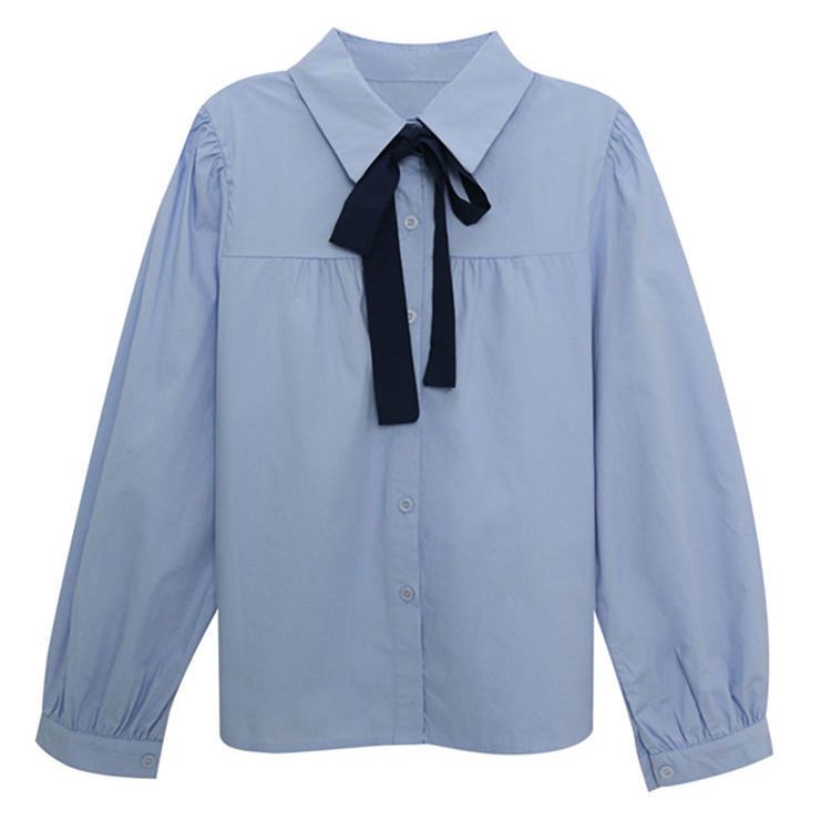 Áo Sơ Mi Tay Dài Phồng Dáng Rộng Màu Xanh Dương Ngọt Ngào Dành Cho Học Sinh Nữ