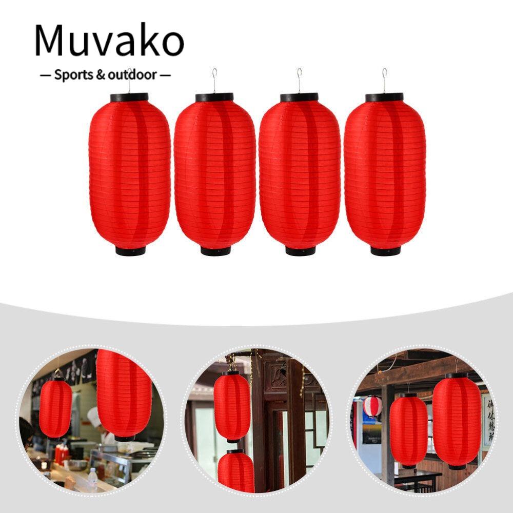 Muvako Lồng Đèn Treo Bằng Vải Lụa Hình oval Màu Đỏ Phong Cách Trung Hoa