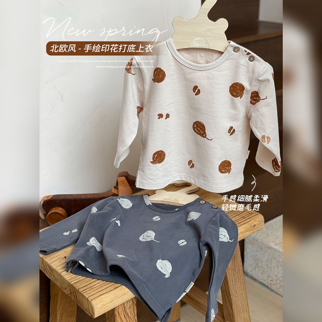 Áo Thun cotton Mỏng Màu Trơn In Họa Tiết Dễ Thương Thời Trang Mùa Xuân Cho Bé Trai Và Gái