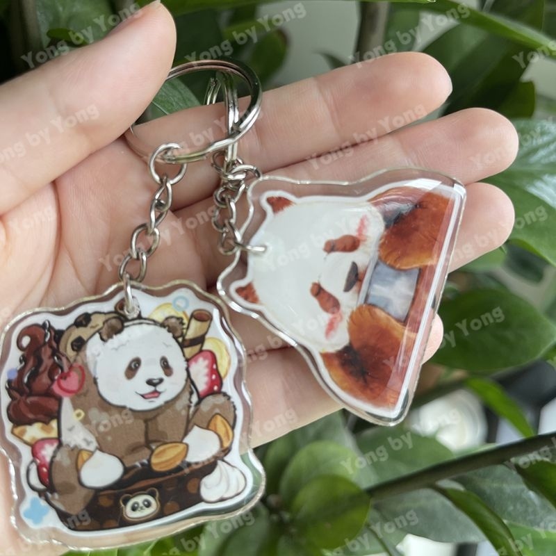 Móc Khóa Gấu Trúc Manh Lan Fubao Hoa Hoa Dễ Thương | Móc Nhựa PANDA Mica Trong Suốt