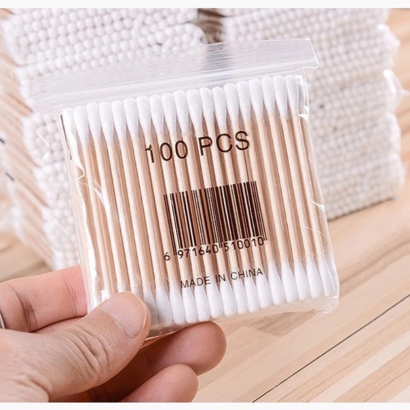 Tăm bông thân gỗ bịch 100 que, tăm bông ráy tai Ngoáy Tai Thân Gỗ thân thiện với môi trường-MCKES
