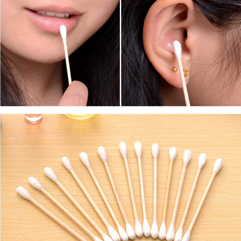 Tăm bông thân gỗ bịch 100 que, tăm bông ráy tai Ngoáy Tai Thân Gỗ thân thiện với môi trường-MCKES