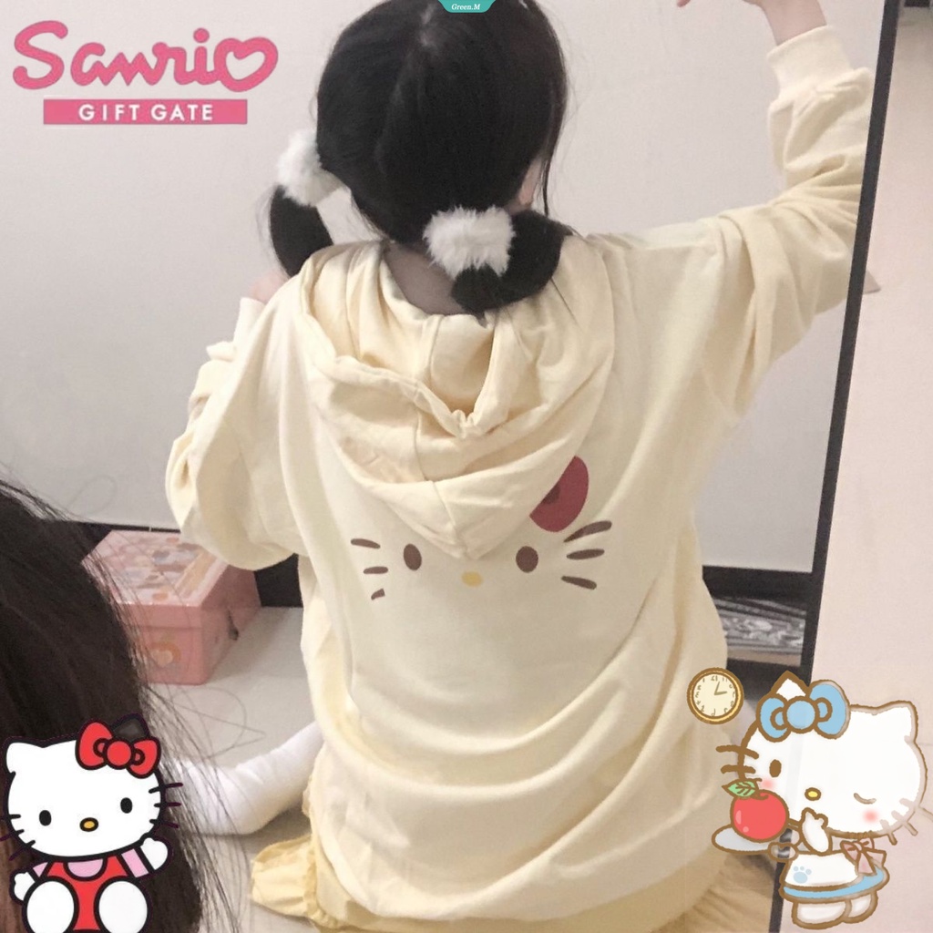 Sanrio Áo Khoác cardigan Có Nón Dáng Rộng In Hình hello kitty Thời Trang Thu Đông Cho Bé Gái [gm]
