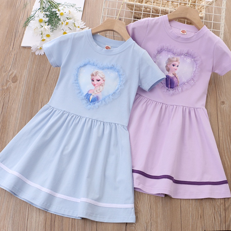 Đầm Công Chúa Băng Giá Tay Ngắn Chất Liệu Cotton Thời Trang Mùa Hè Cho Bé Gái Quần áo thời trang 2-10 năm