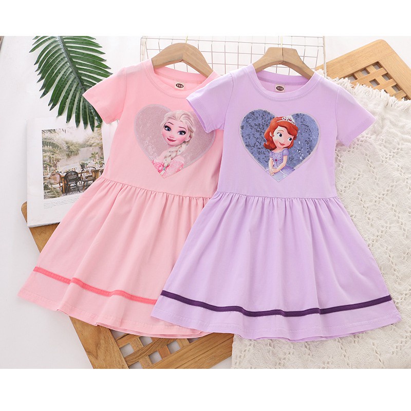 Đầm Công Chúa Băng Giá Tay Ngắn Chất Liệu Cotton Thời Trang Mùa Hè Cho Bé Gái Quần áo thời trang 2-10 năm