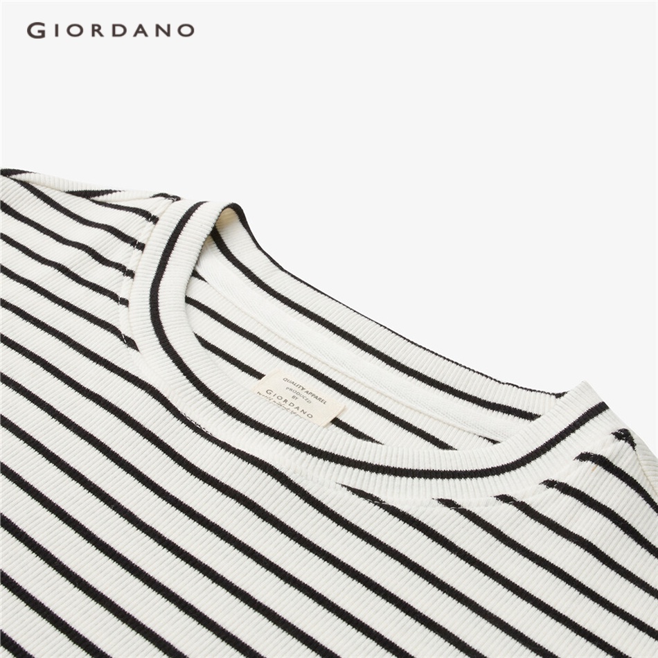 Áo thun GIORDANO 05323796 tay dài cổ tròn họa tiết sọc thời trang dành cho nữ