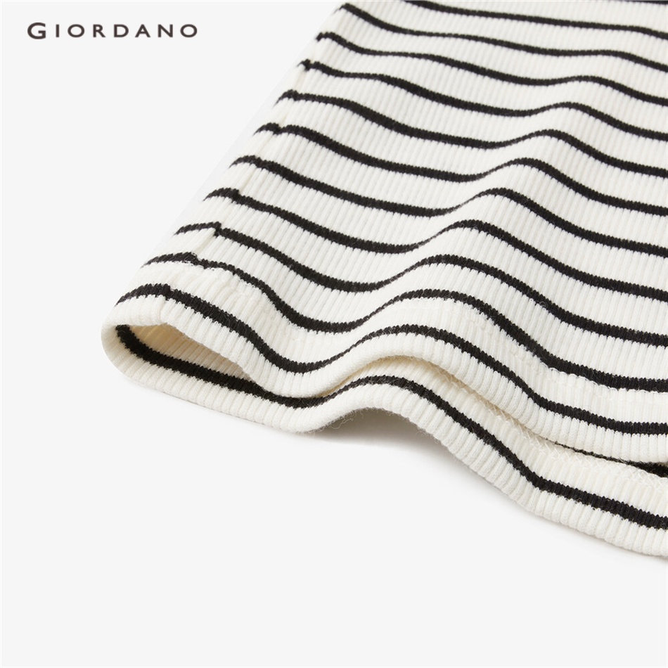 Áo thun GIORDANO 05323796 tay dài cổ tròn họa tiết sọc thời trang dành cho nữ