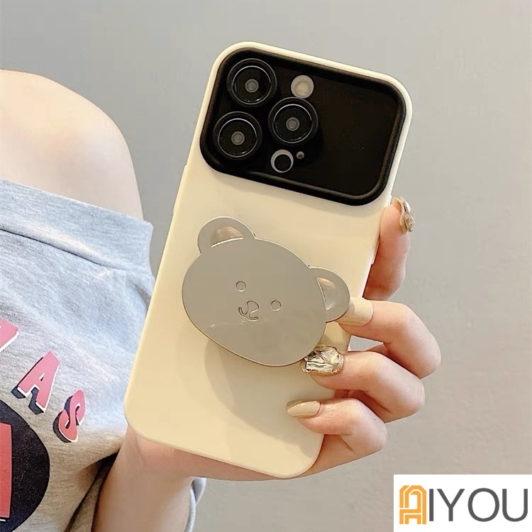 Ốp Điện Thoại Silicon Hình Gấu 3d Màu Tương Phản Có Giá Đỡ Cho iphone 14 13 11 12 pro max x xr xs plus